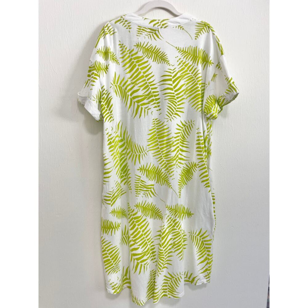 Kealopiko Womens Shirt Dress L White Green Fern Print Hawaiian Organic Cotton - Picture 2 of 13